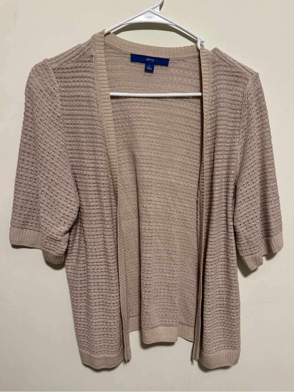 Apt. 9 Taupe Short-Sleeve Open-Front Cardigan